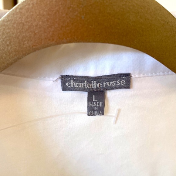 Charlotte Russe ladies, white button down with open shoulders and bow ties - Picture 4 of 10